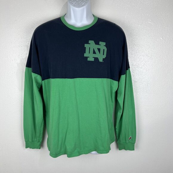 Notre Dame Long Sleeve Shirt Men Medium Green Blue Colorblock Original League - Picture 13 of 14